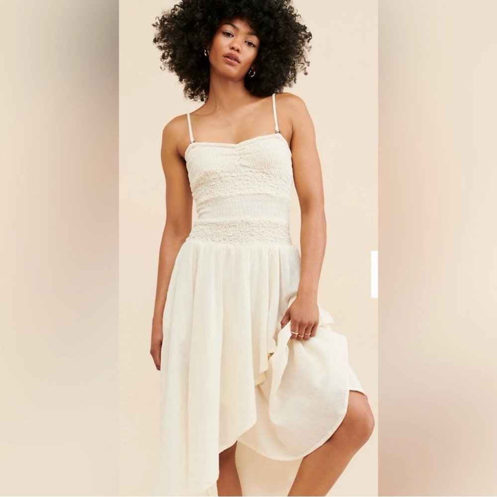NWT Free People Sparkling Drop Waist Midi Dress, Size Large *removable straps